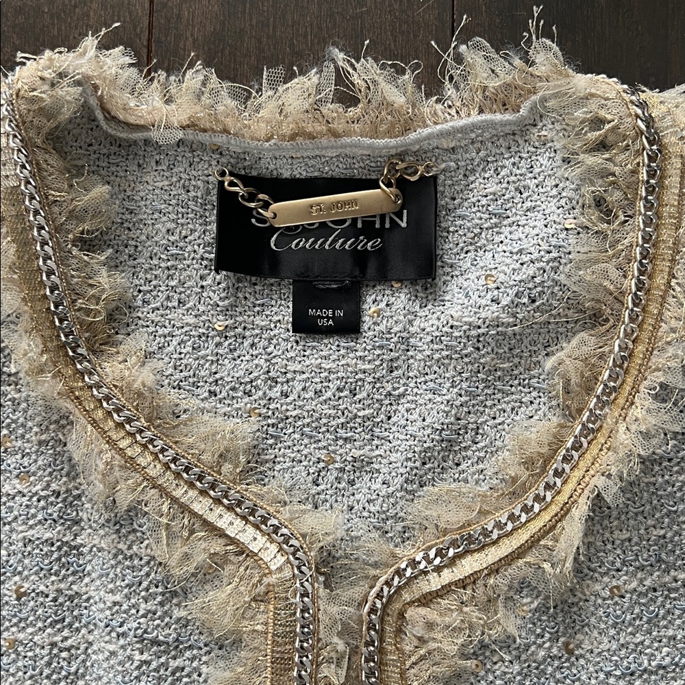 St. John Light Blue and Cream Tweed Jacket - Picture 2 of 7